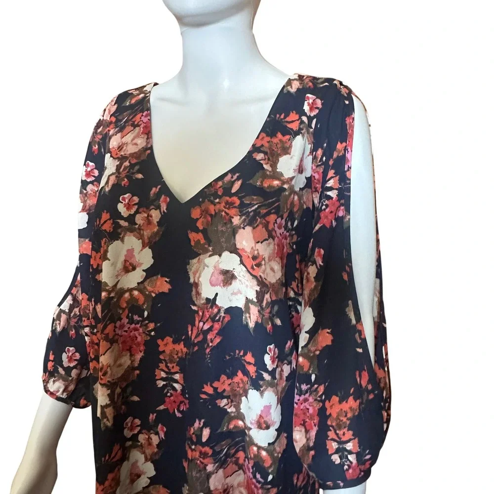 Lulus Floral Print Dress V-Neck Cold Shoulder 3/4 Sleeve Mini S - Picture 2 of 8